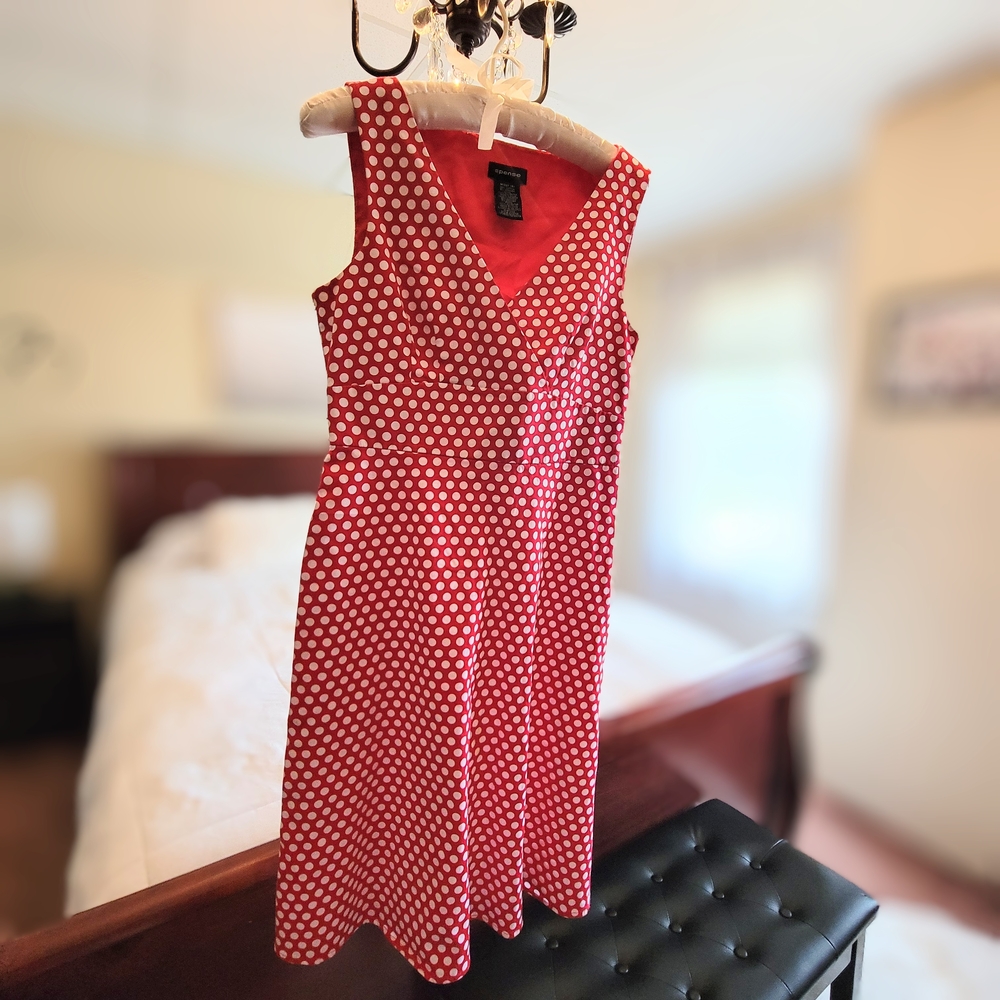 Spense Red Sleeveless V-Neck A-Line Dress
